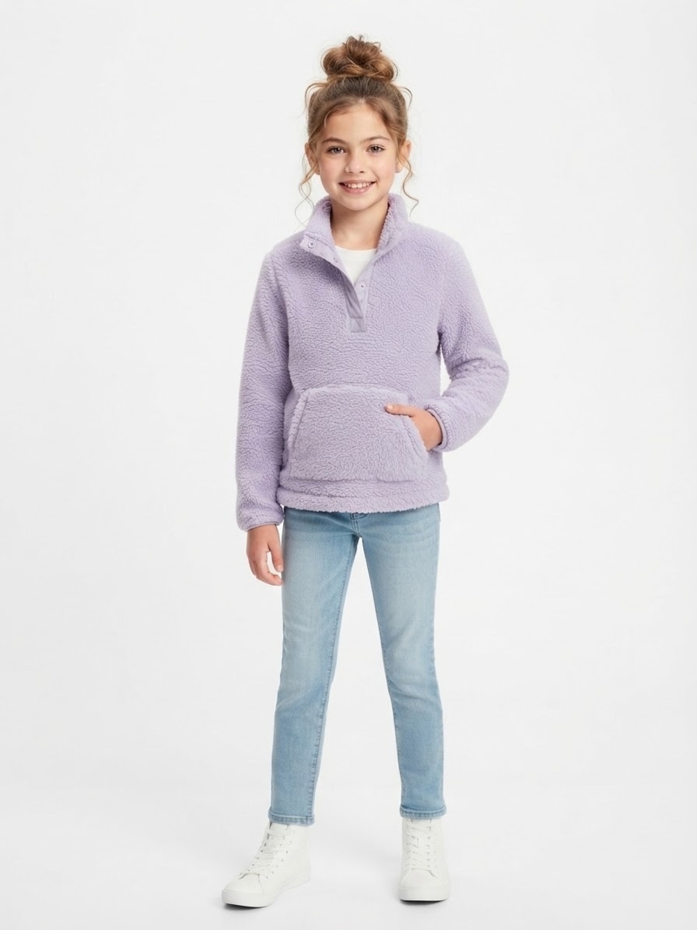 OshKosh B'gosh Purple Fuzzy Sherpa Fleece Snap Pullover Sweatshirt Size 10